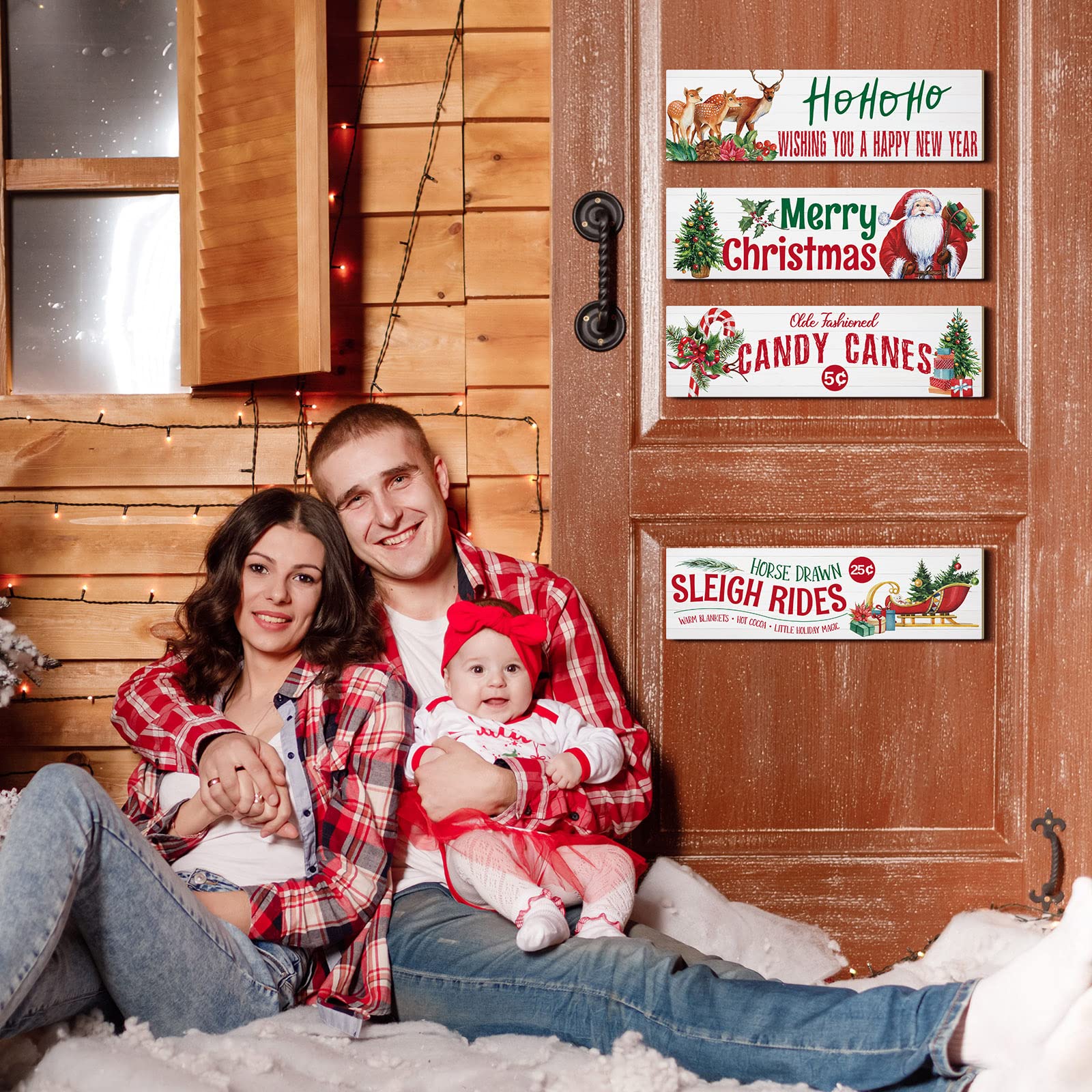 Amazon.com: 4 Pieces Vintage Christmas Wood Hanging Sign, Merry